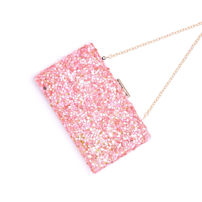 Bolsa de festa com pedras rosa