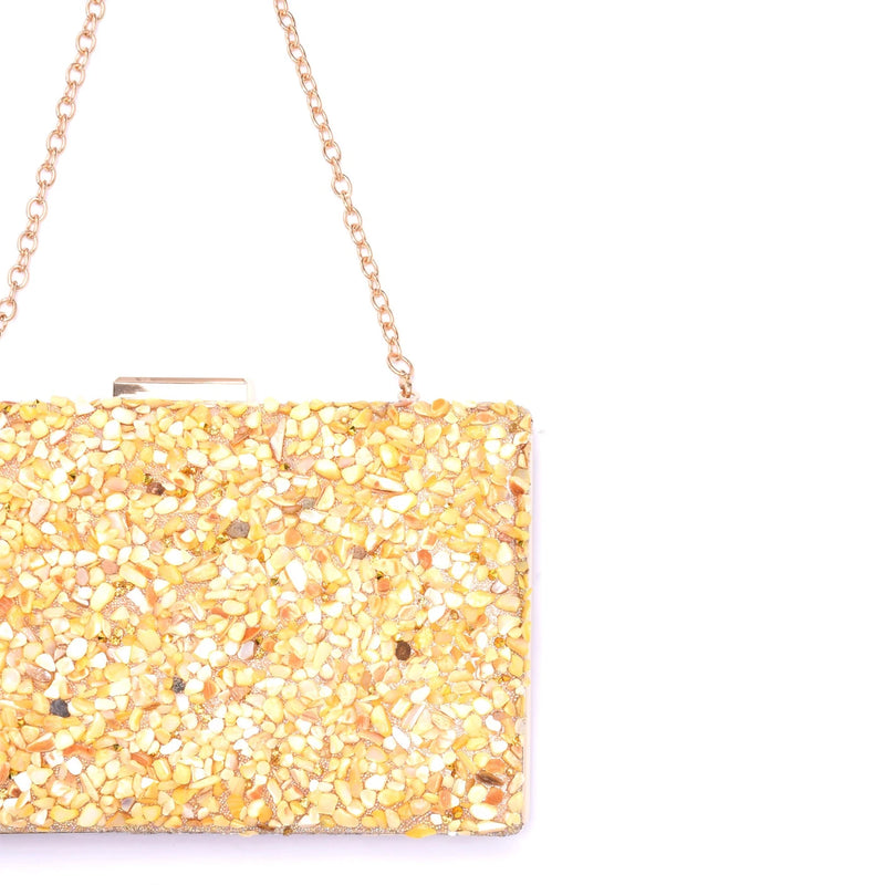Bolsa de festa com pedras amarelo