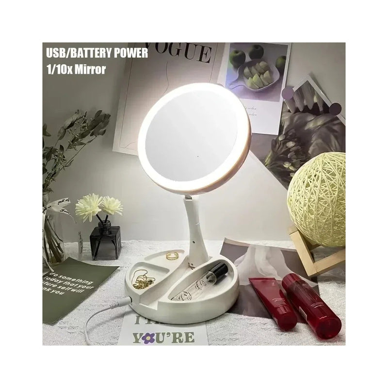 Espelho de Mesa com Luz LED e Compartimento de Armazenamento