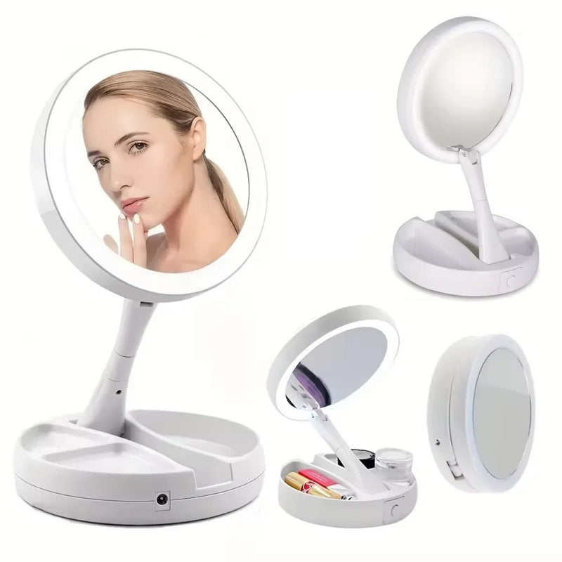 Espelho de Mesa com Luz LED e Compartimento de Armazenamento