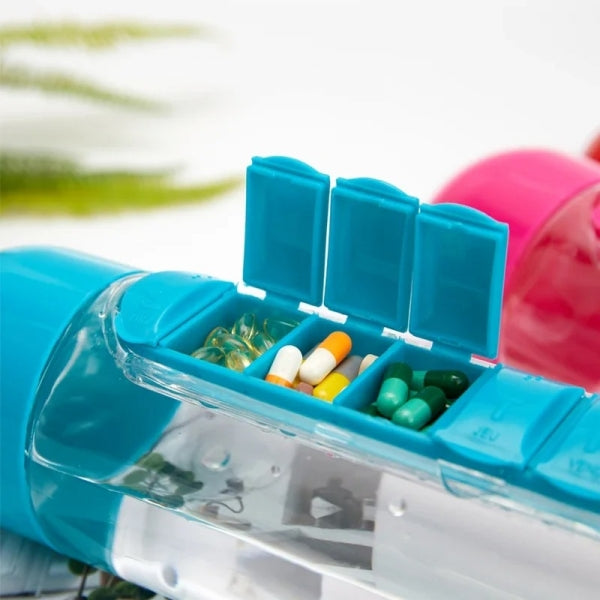 Garrafa de Água com Compartimento para Medicamentos